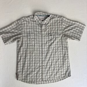 Simms Men's Large Short Sleeve Pearl Snap Vented Performance Shirt Chest Pocket